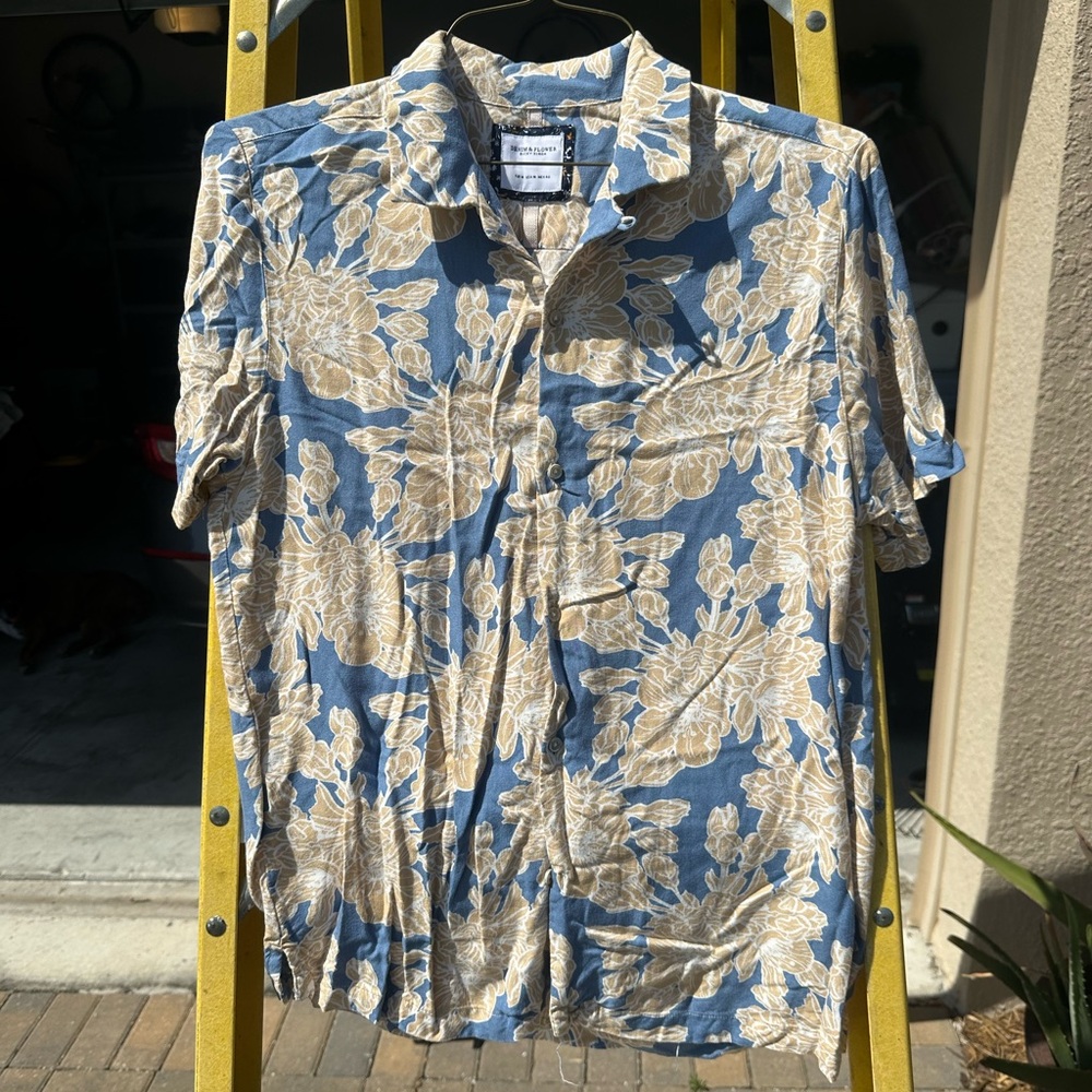 Denim & Flower Blue and Cream Casual Button Down Shirt
